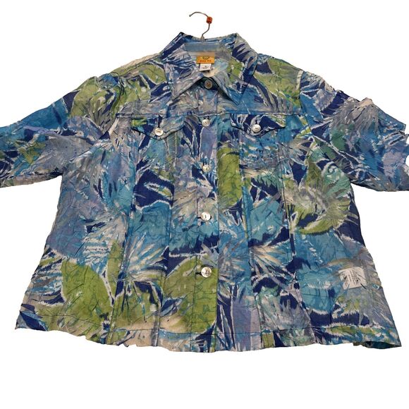 Ruby Rd. Size 18 XL Top Blouse Sheer Button Down Roll Tab Blues/Greens Sheer - Picture 9 of 9